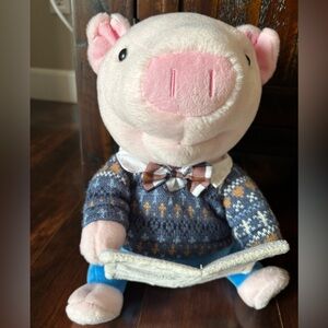 Cuddle Barn Plush Pig Toy with Sweater and Book Reads Aloud “Three Little Pigs”